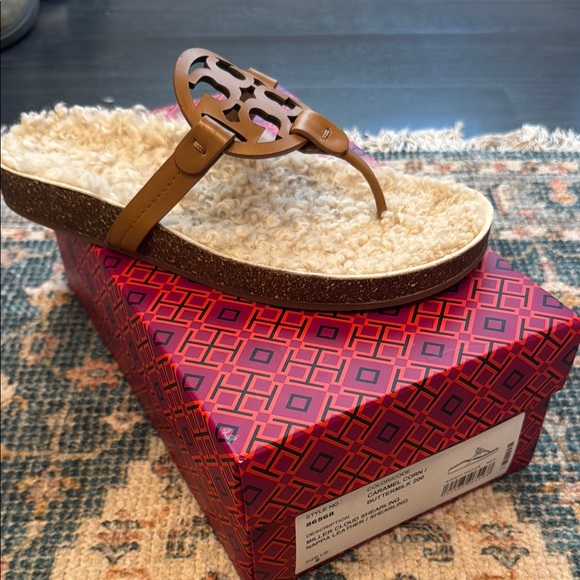 Tory Burch Miller Sandals with Shearling Footbed